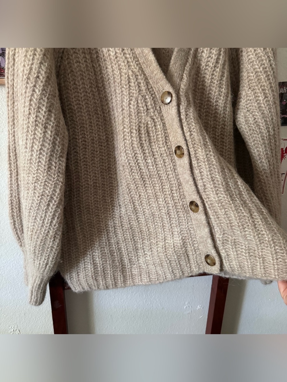 Sezane Basile Cardigan Knit Light Beige Oatmeal - Picture 5 of 9